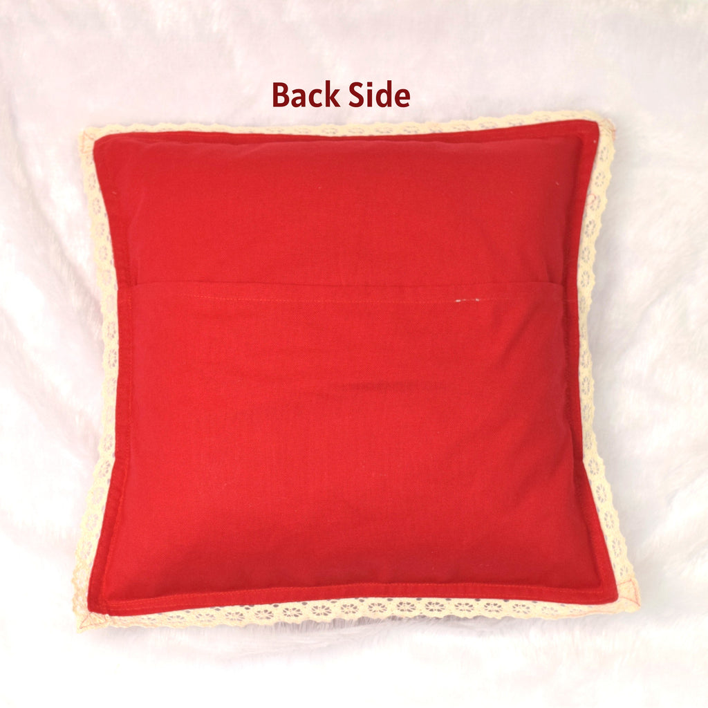 Christmas Red Cushion Cover 16x16 – Embroidered Merry Christmas with Lace – Nushio by Pulpel – view 7