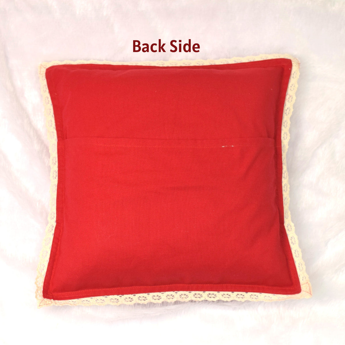Christmas Red Cushion Cover 16x16 – Embroidered Merry Christmas with Lace – Nushio by Pulpel – view 7