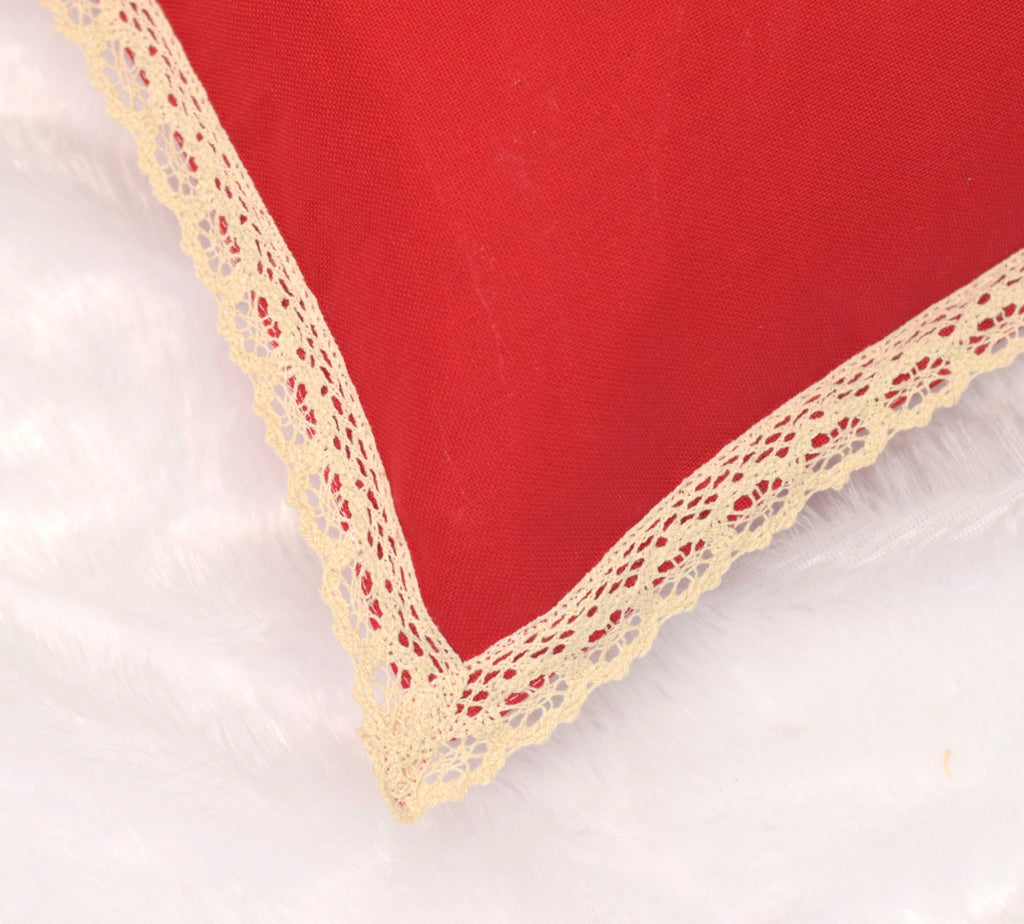 Christmas Red Cushion Cover 16x16 – Embroidered Merry Christmas with Lace – Nushio by Pulpel – view 2