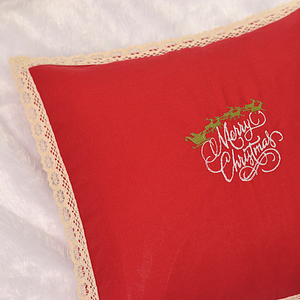 Christmas Red Cushion Cover 16x16 – Embroidered Merry Christmas with Lace – Nushio by Pulpel – view 4