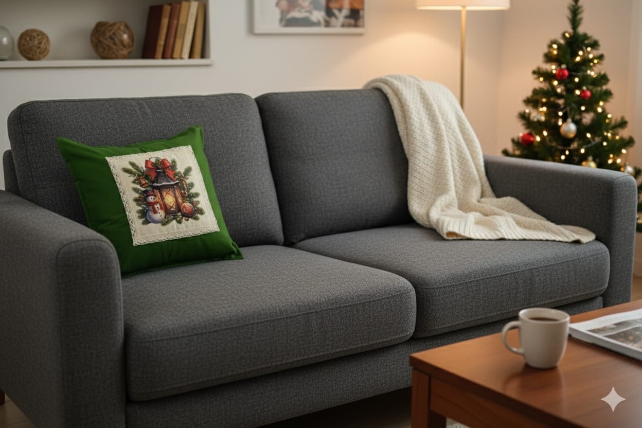Festive Snowman Christmas Cushion Cover - Green 16x16 Inch - View 2 - Nushio