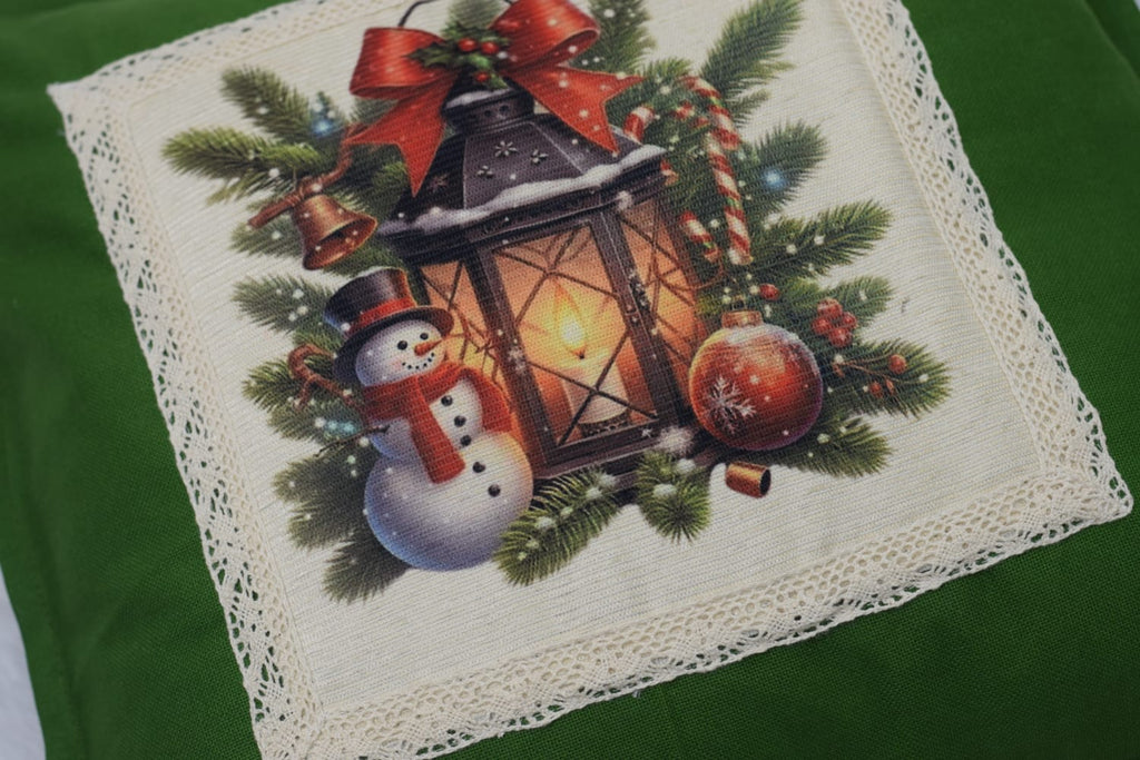Festive Snowman Christmas Cushion Cover - Green 16x16 Inch - View 3 - Nushio