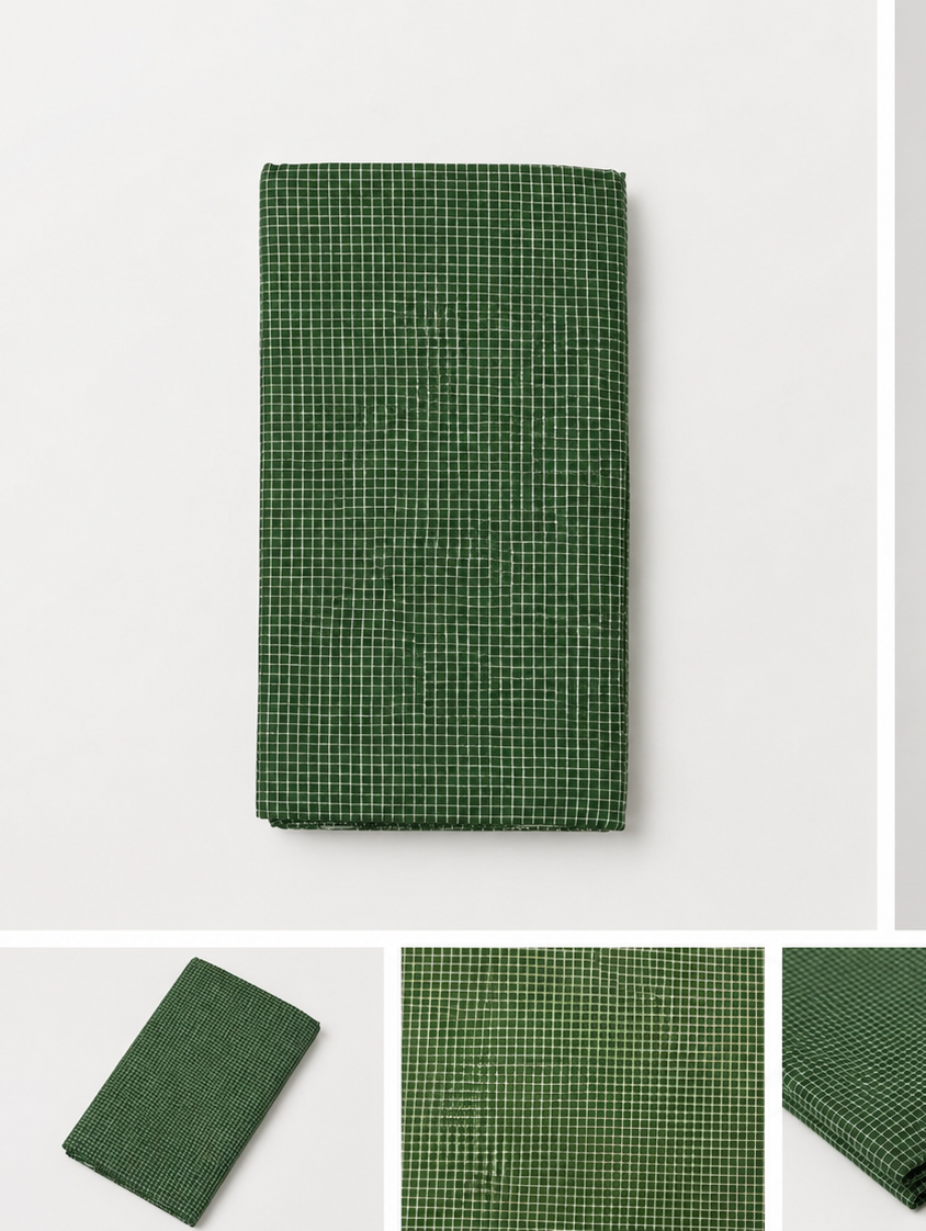 Premium Forest Green Grid Pattern Kaili (2.10 Meters) | Traditional Cotton Lungi