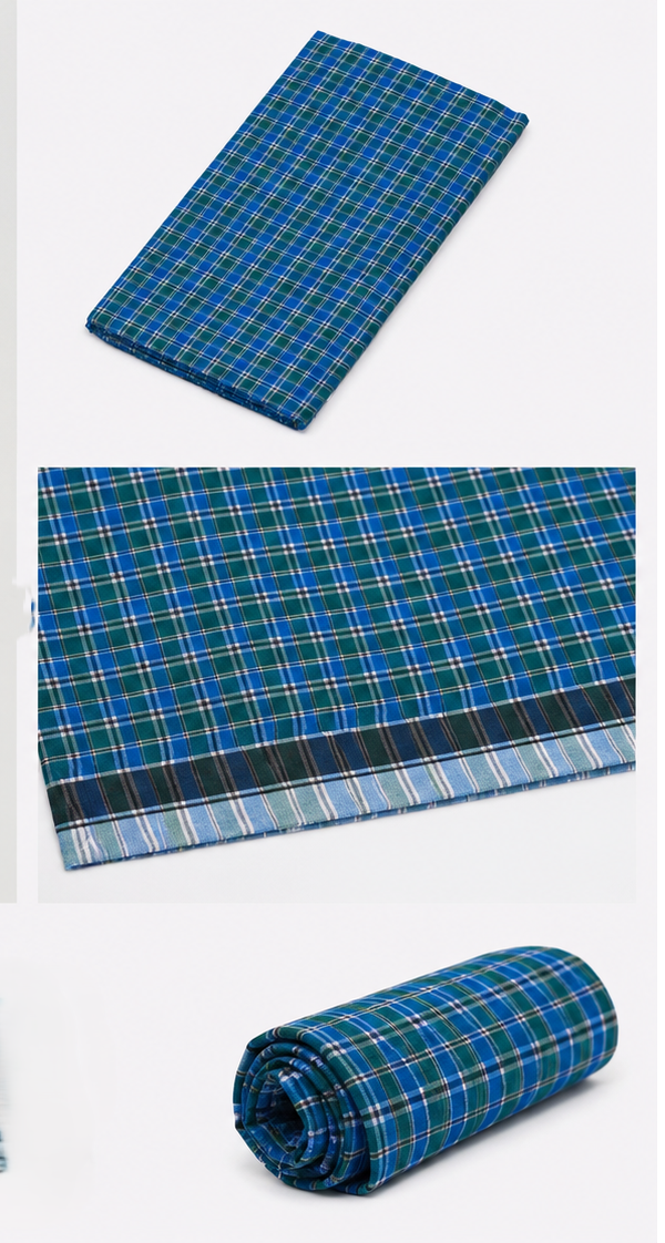 Premium Blue & Green Checkered Cotton Kaili / Lungi (2.10 Meters)