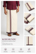Kodi Off-White Cotton Double Mundu with Maroon Kara Border