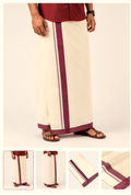 Premium Off White Kodi Cotton Double Mundu with Purple Kara Border