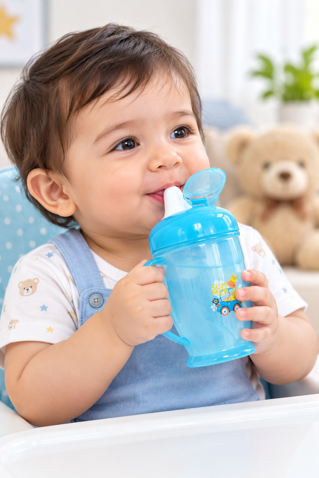 Baby Sippy Cup with Dual Handles, Soft Spout & Protective Hygienic Cap - Blue