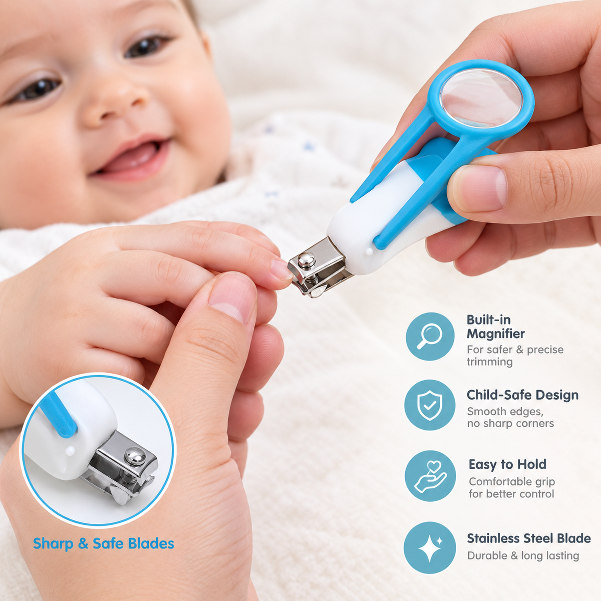 Baby Safety Nail Clipper with Built-In Magnifying Glass – Easy-Grip Ergonomic Trimmer