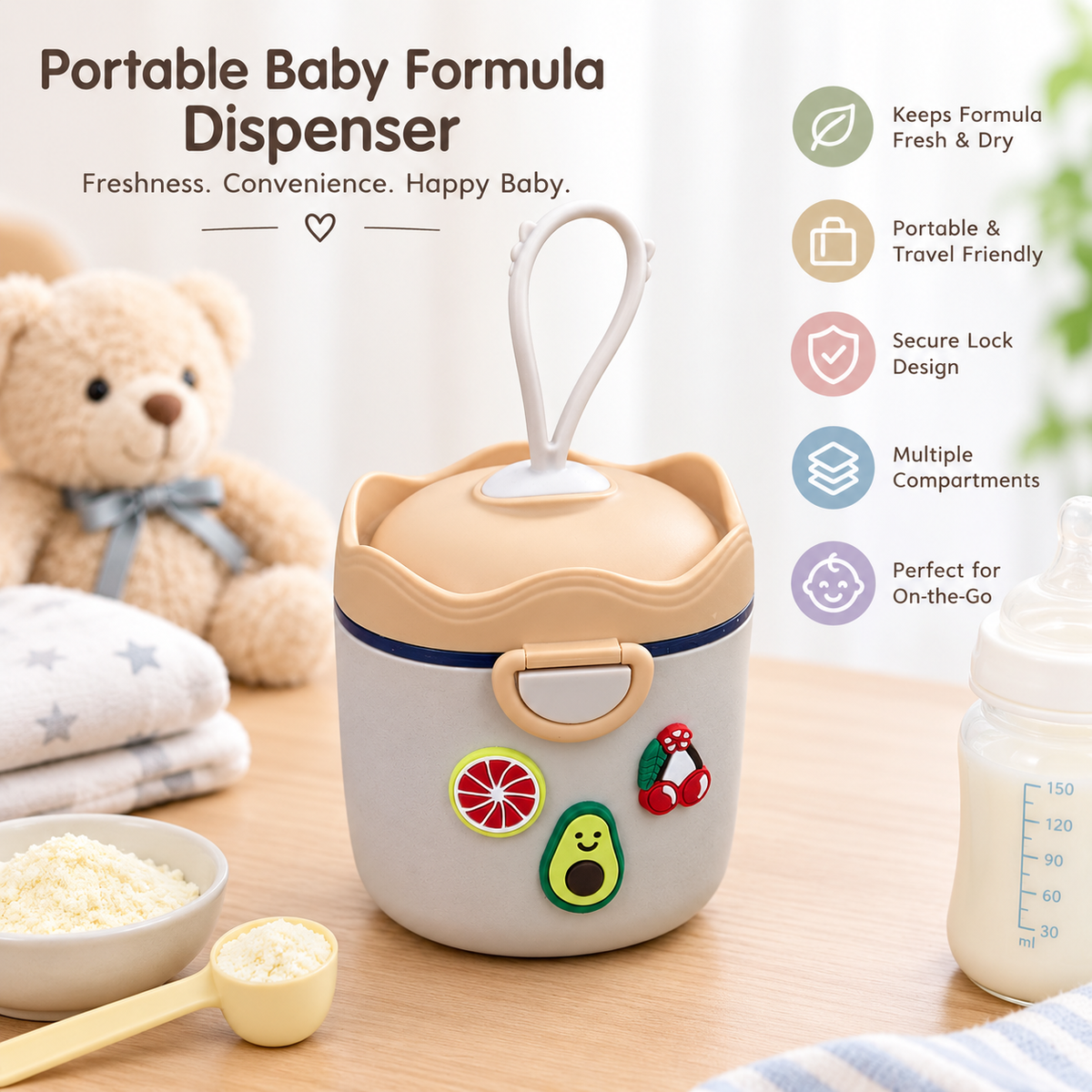 Portable Baby Formula Dispenser & Milk Powder Container with Scoop