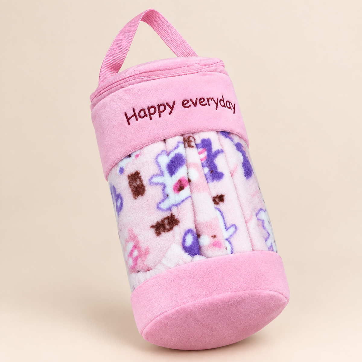 Ultra-Soft Plush Pink Teddy Bear Baby Blanket with Portable Travel Carrying Case