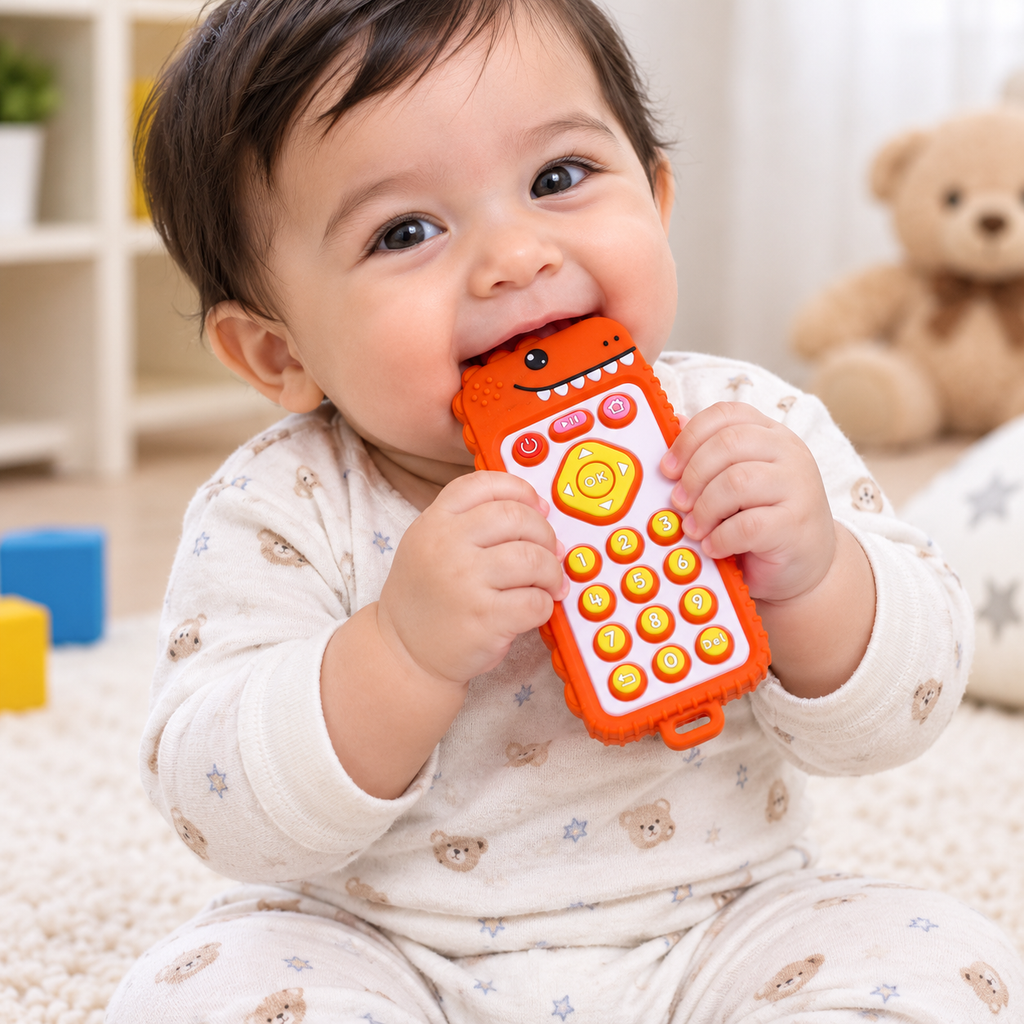FunBlast Cute Dino-Shaped Silicone TV Remote Teething Toy for Babies