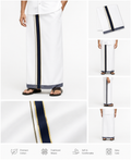 Traditional solid white body with a dual-tone Navy and Gold border
