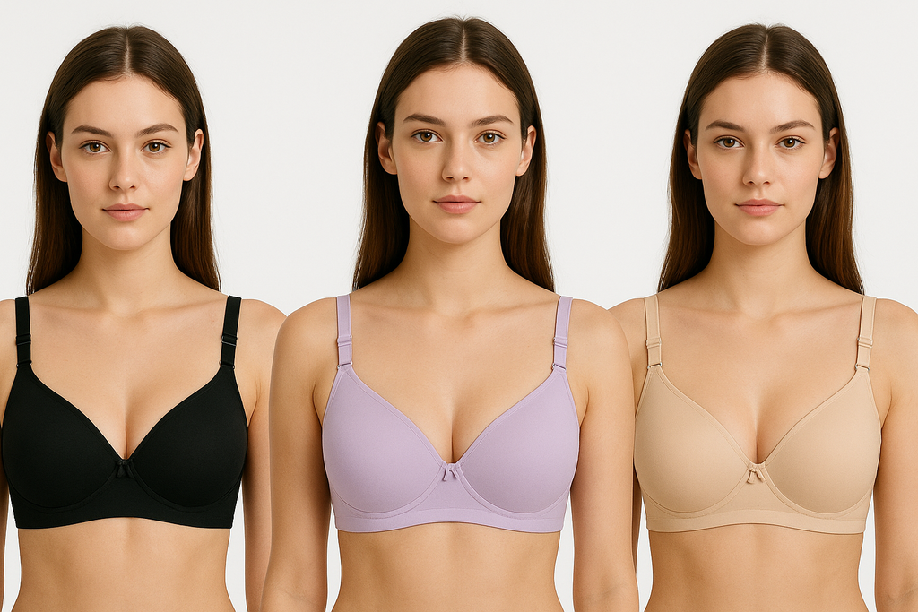 Everyday Lightly Padded Bra - 3-Pack (Black,lavender,skin) - Main Product Image - Nushio
