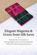 Magenta & Green Semi Silk Saree with Gold Zari Motifs - Main Product Image - Silk - Nushio