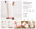 Premium Cotton Double Codi Mundu – Off-White with Peach & Silver Kasavu