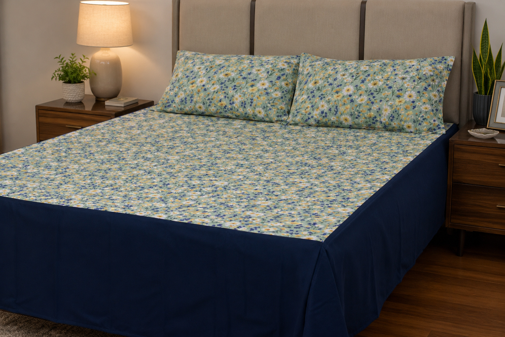 Floral Meadow Cotton King Size Bedspread with Pillow Covers