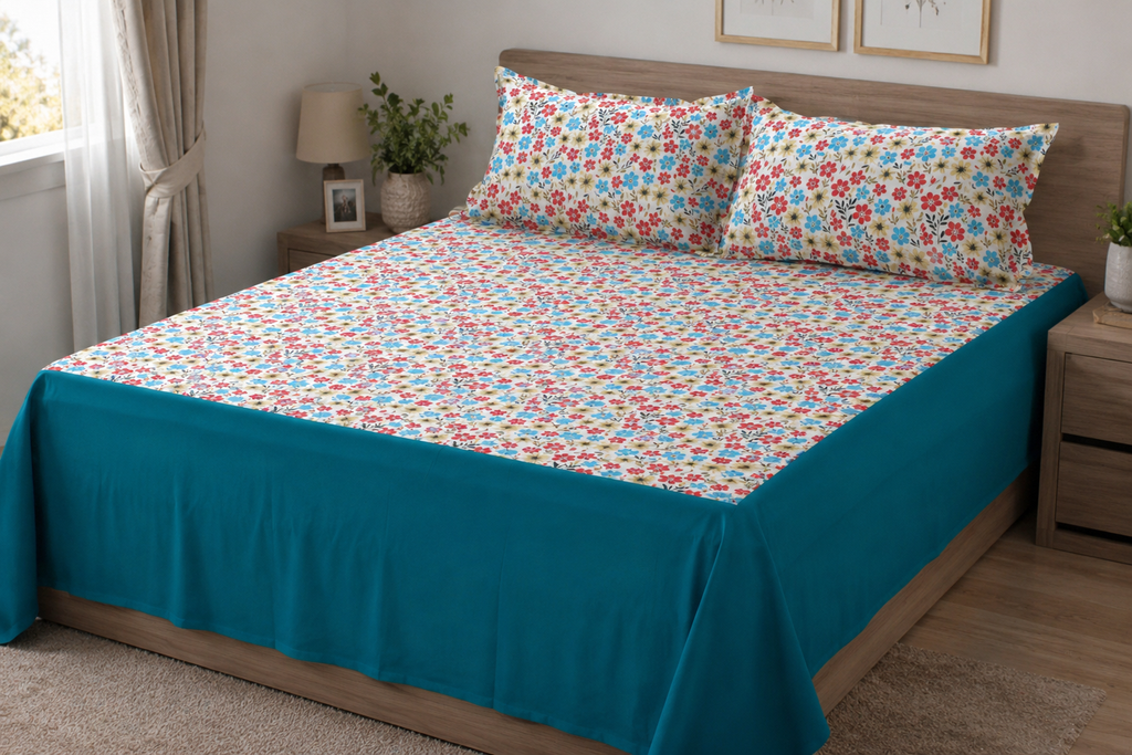 Vibrant Floral Multi-Color Cotton King Size Bedspread