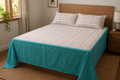 Primary: Premium Cotton King Size Bedspread - Cherry Vine Print with Teal Border (100" x 110")