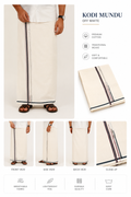 Classic Off-White Cotton Double Mundu with Multi-Color Maroon & Navy Border