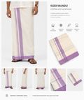 Premium Off-White Cotton Kodi Mundu with Purple Border