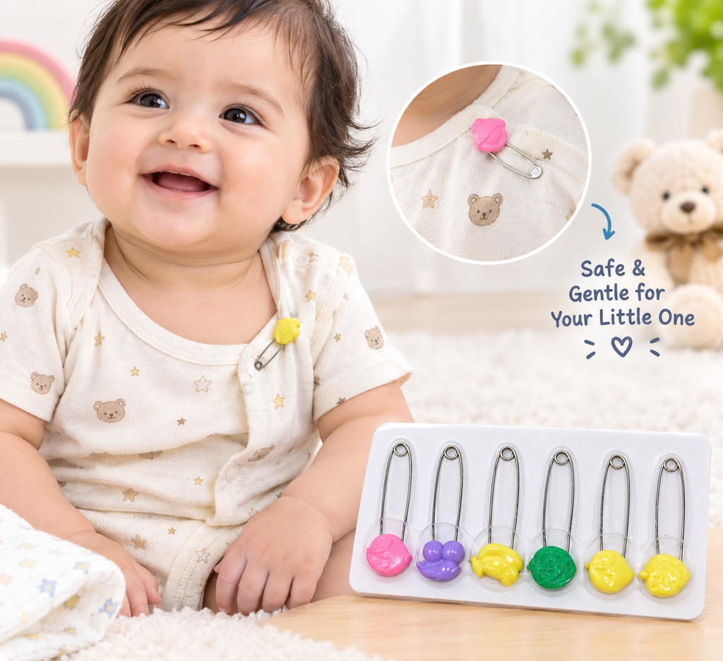 Cute Fruit & Animal Head Baby Safety Pins (Pack of 6)