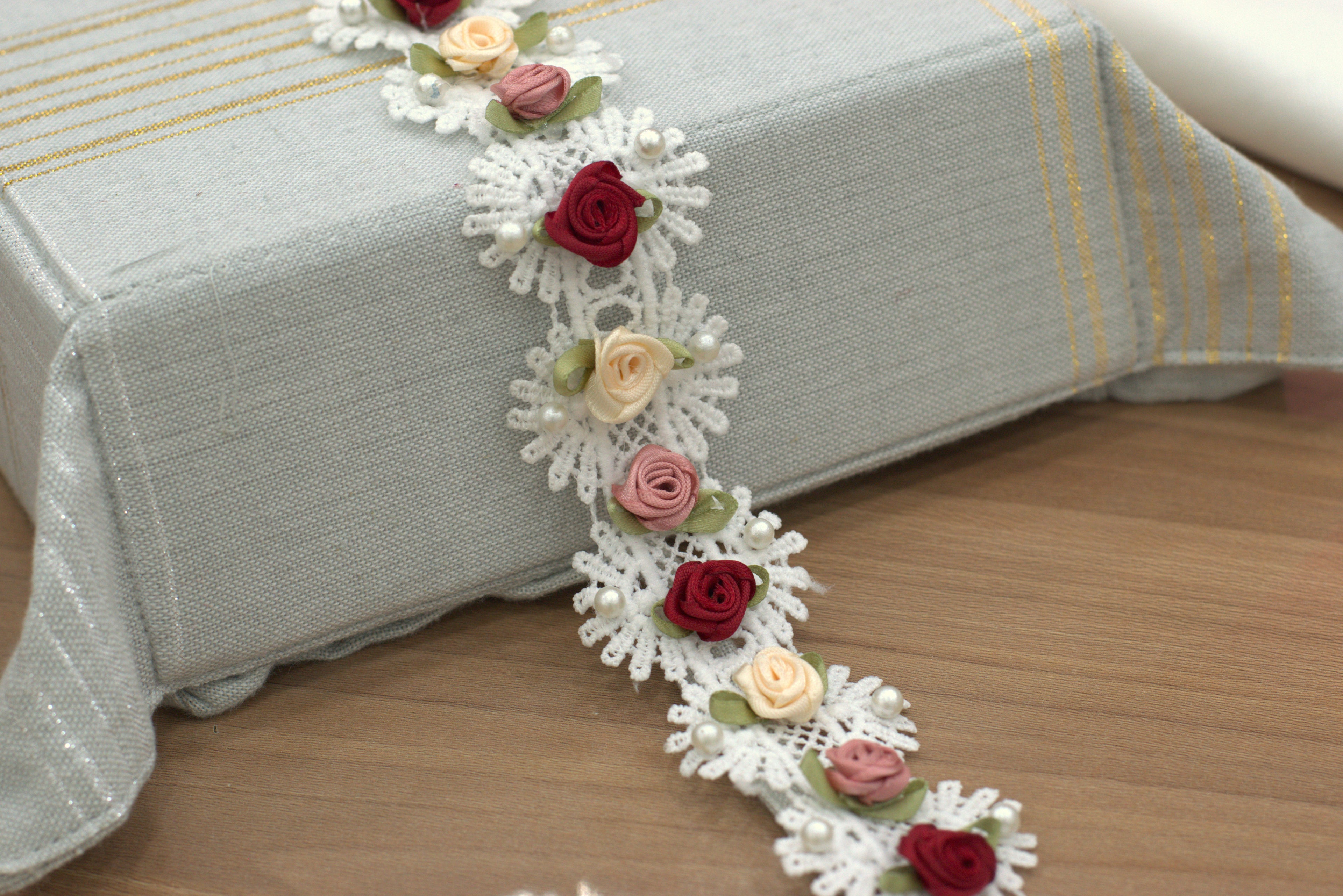 Imported Floral Lace Trim with Rose Embellishments – 5 Meter / 10 Meter Premium Lace