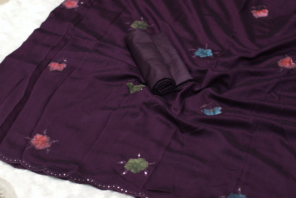 Vichitra Silk Churidar Material with Floral Embroidery