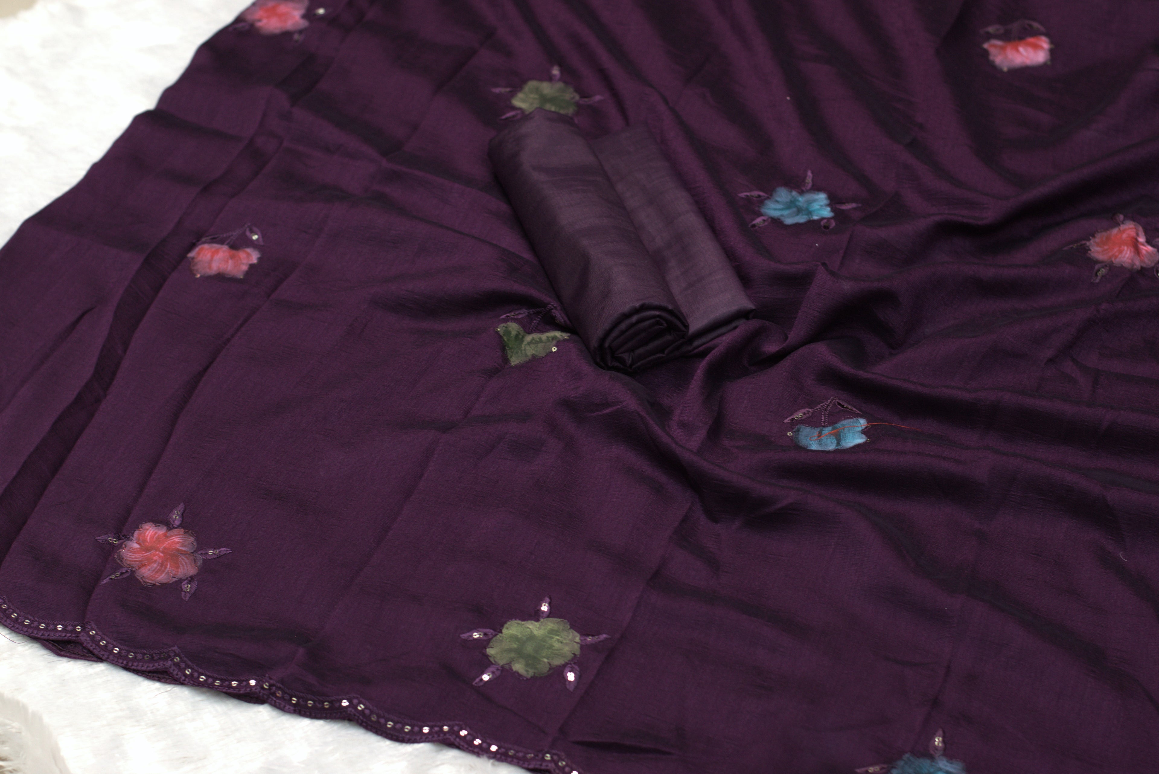 Vichitra Silk Churidar Material with Floral Embroidery