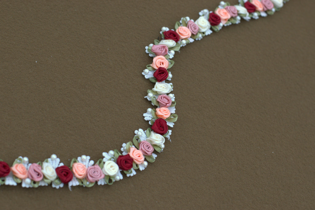 Imported 3D Floral Rose Lace Trim – Multicolor Embellished Lace (5m / 10m)