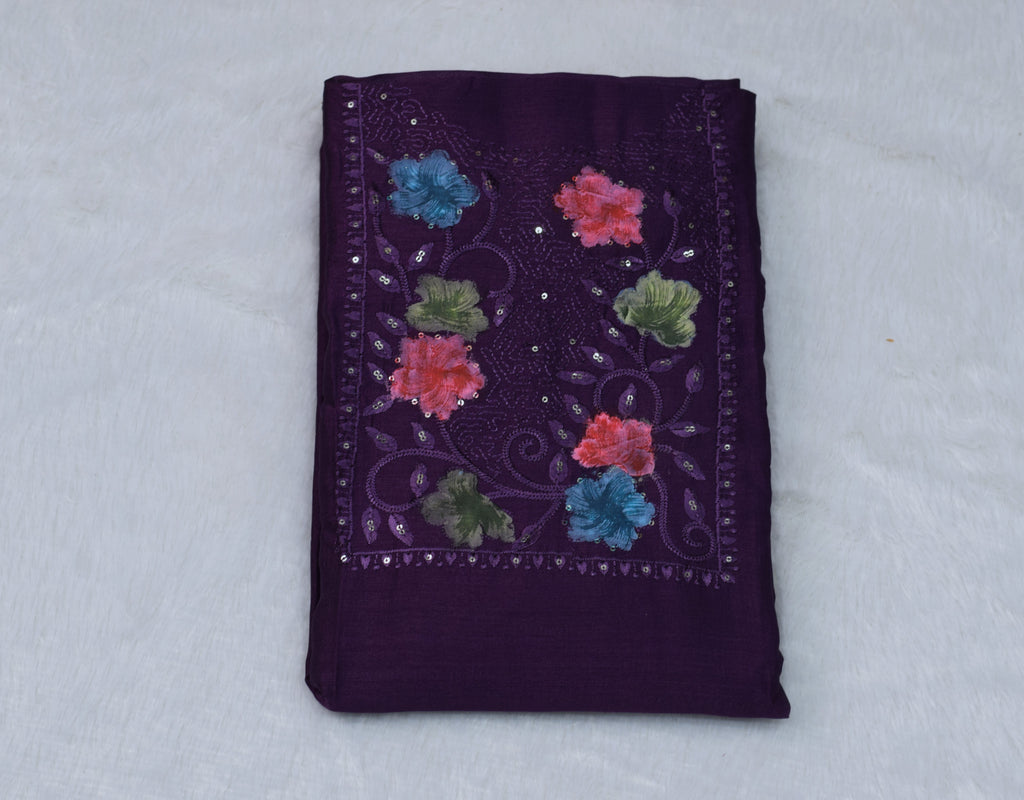 Vichitra Silk Churidar Material with Floral Embroidery