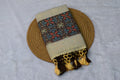 Ajrakh Print Linen Saree Set with Matching Blouse Piece - Handcrafted Block Print - Main Product Image - Linen - Nushio