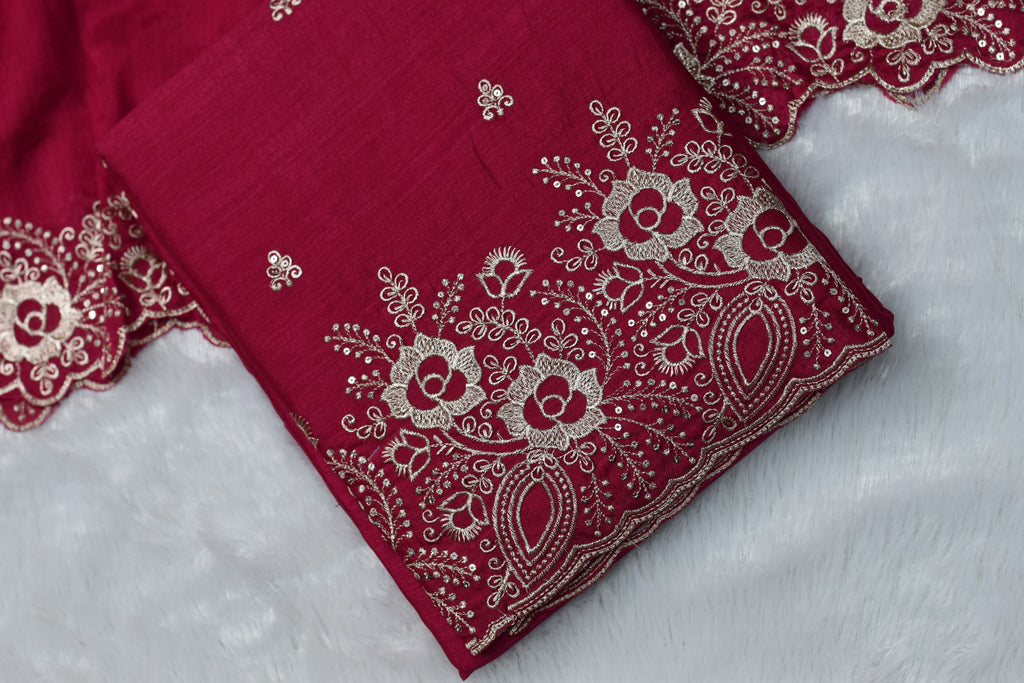 Wine Pink Vichitra Silk Churidar Set Material with Elegant Embroidery Work