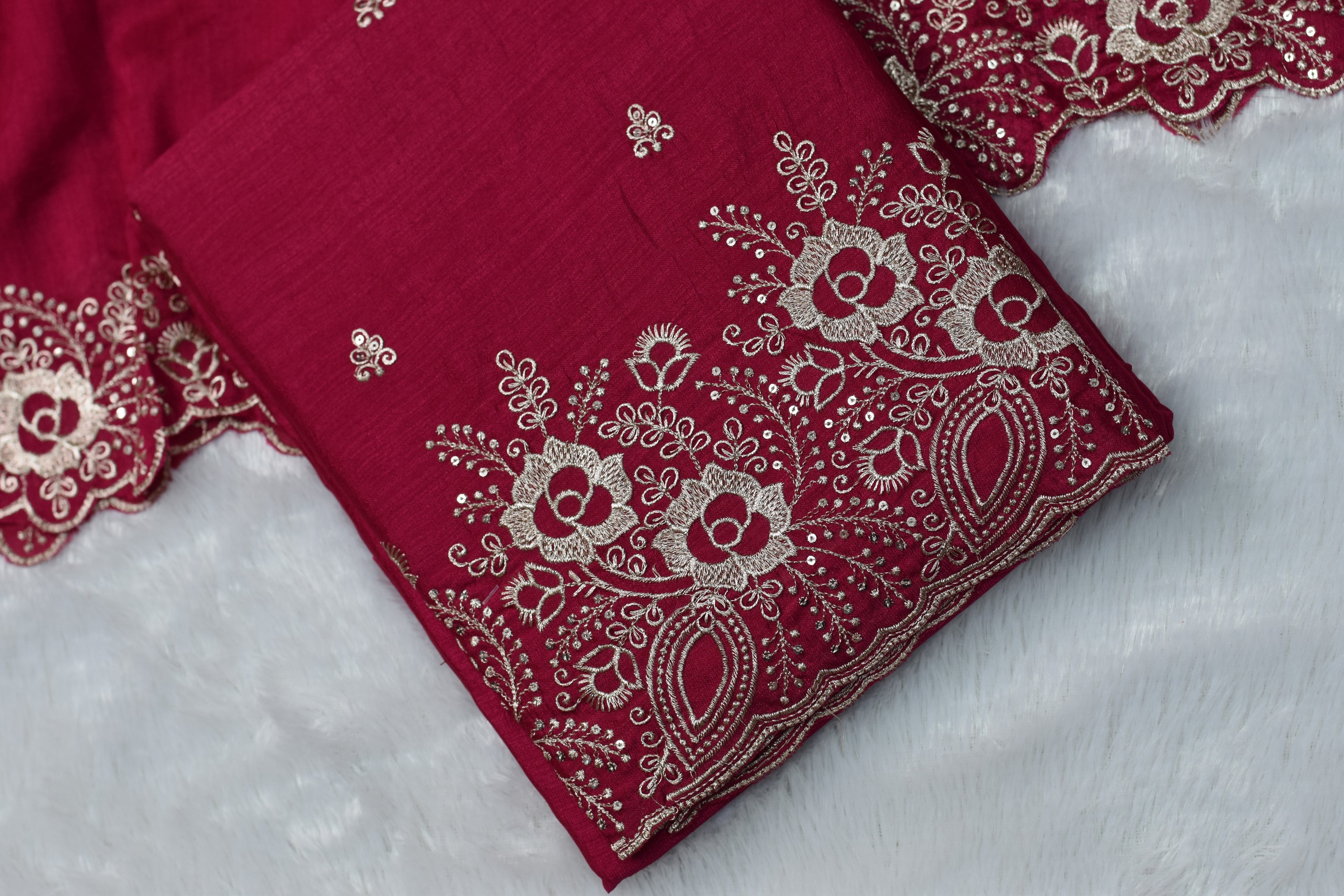 Wine Pink Vichitra Silk Churidar Set Material with Elegant Embroidery Work