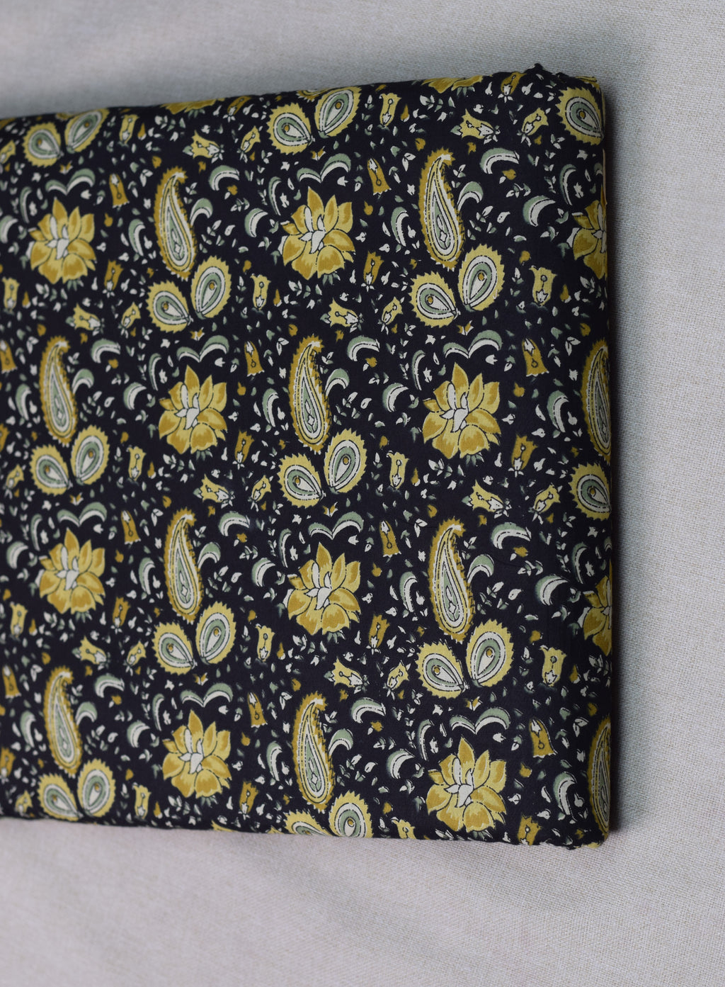Soft Cotton Floral & Paisley Print Dress Material Top Fabric – Black & Mustard Yellow | 44" Width | 2.5 Meter