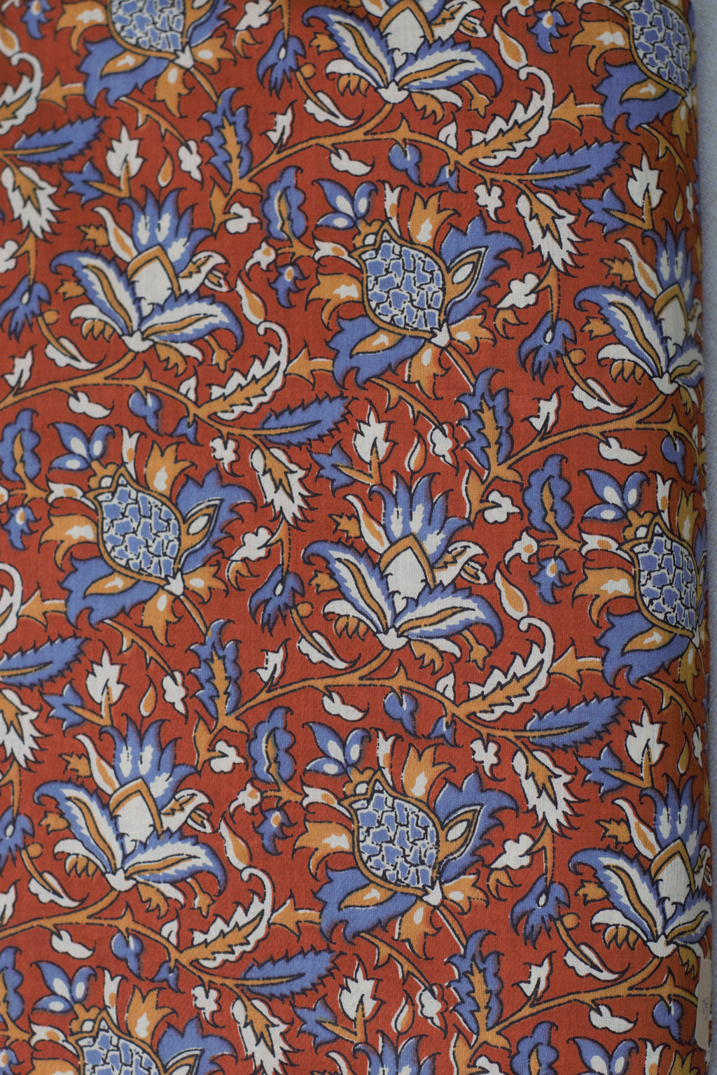Soft Cotton Floral Printed Dress Material Top Fabric | Rust Red & Blue | 44" Width | 2.5 Meter