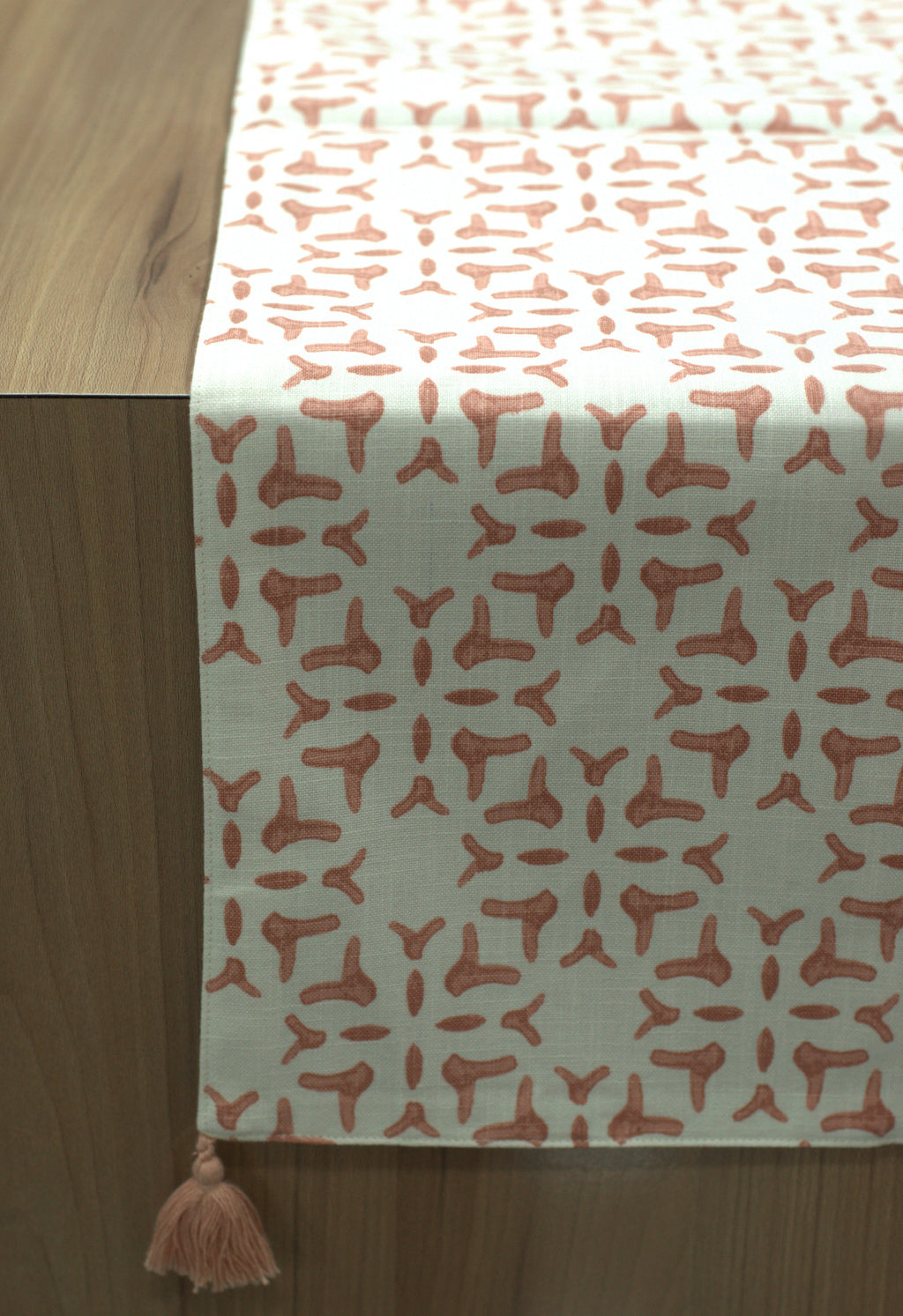 Cream Printed Table Runner with Decorative Tassels – 180 × 35 cm