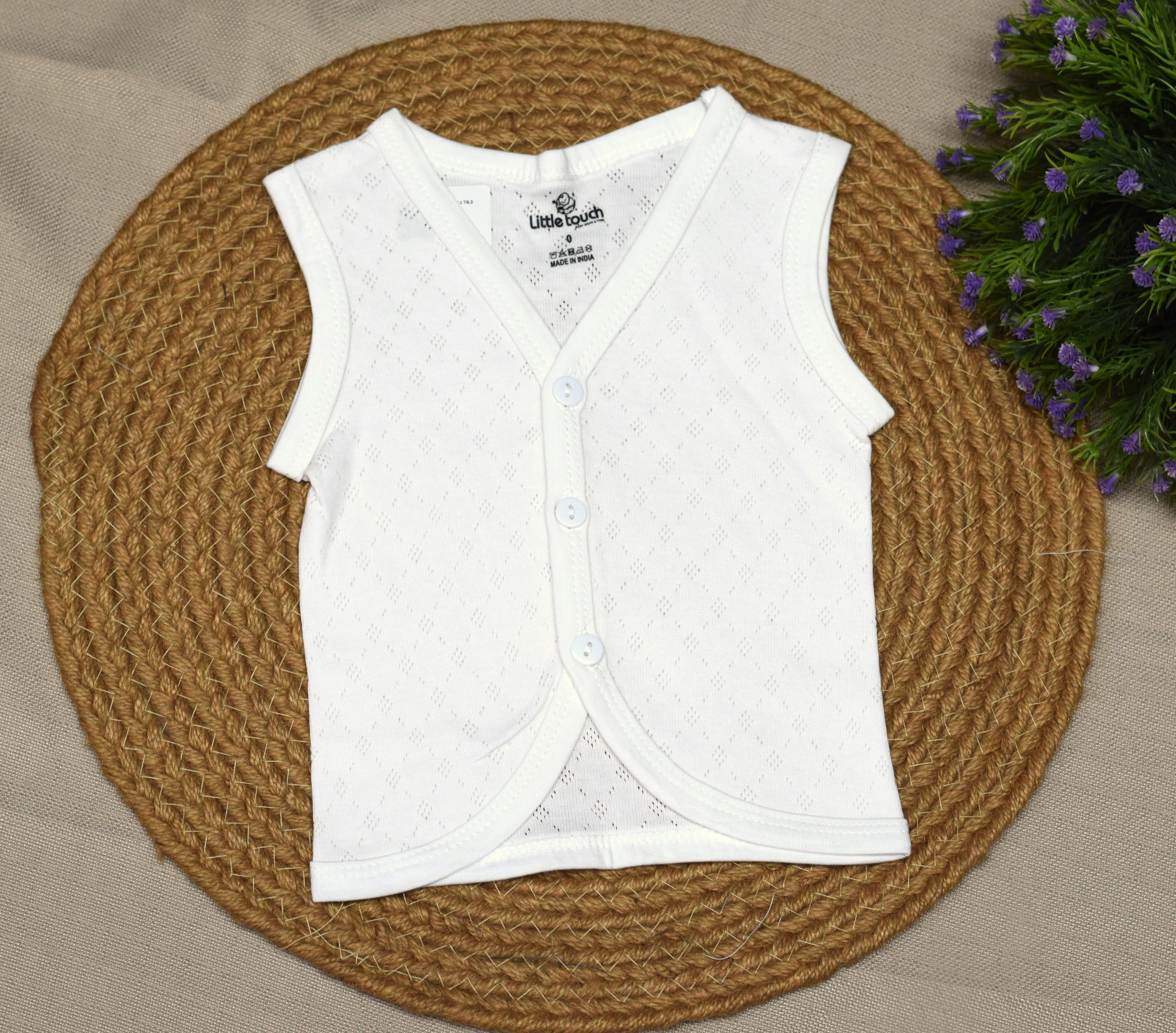 Kettuduppu Baby Vest Set – Pack of 3 Soft Cotton Sleeveless Innerwear (White)