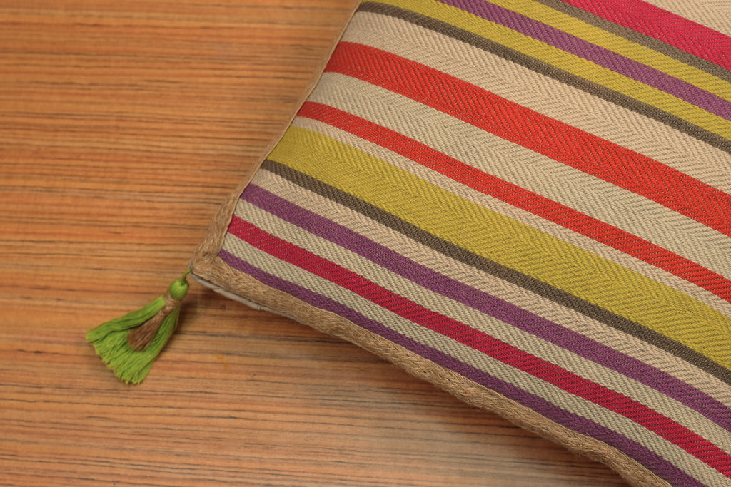 Multicolour Striped Cushion Cover 16 x 16 Inch with Tassels | Nushio by Pulpel
