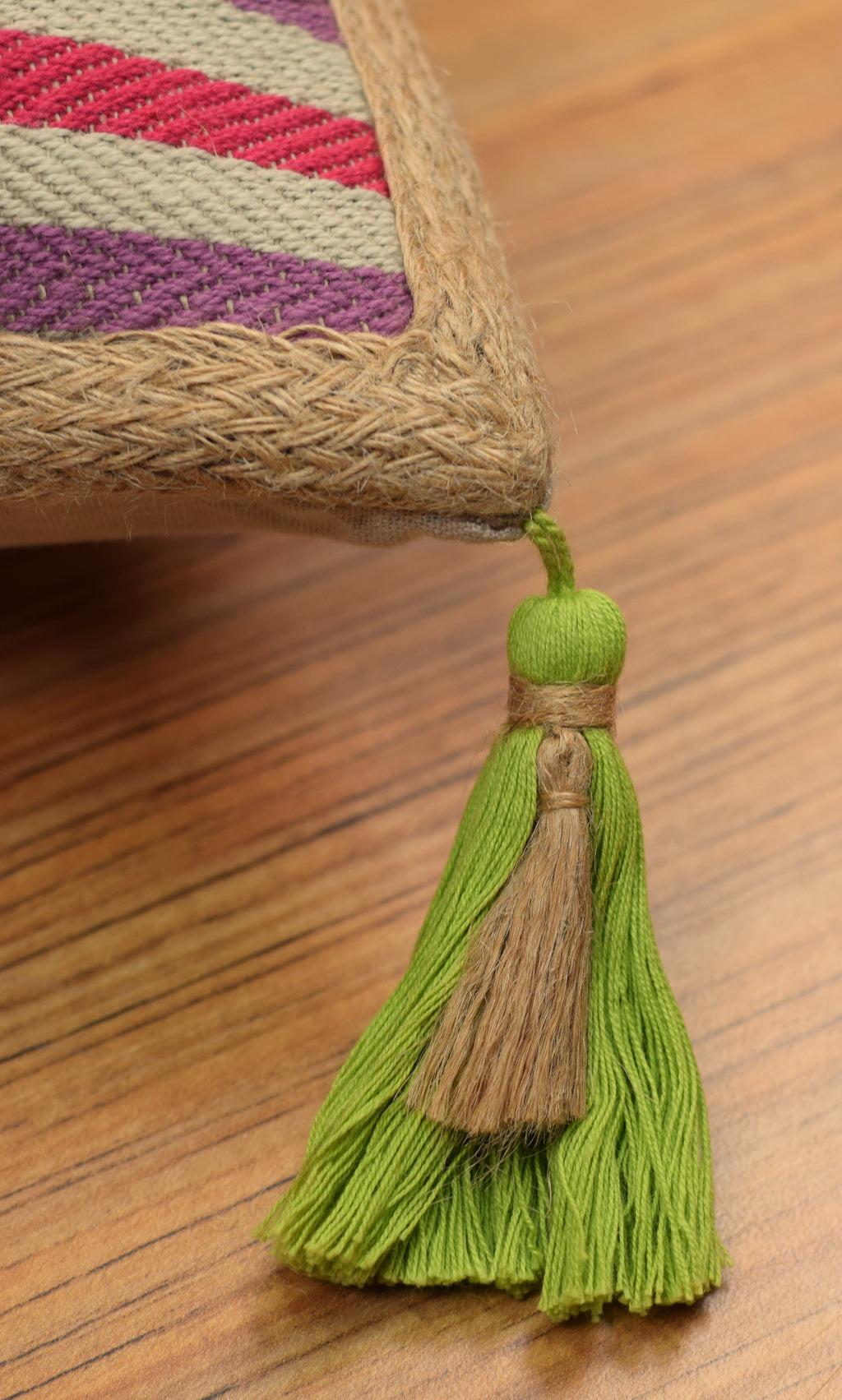 Multicolour Striped Cushion Cover 16 x 16 Inch with Tassels | Nushio by Pulpel