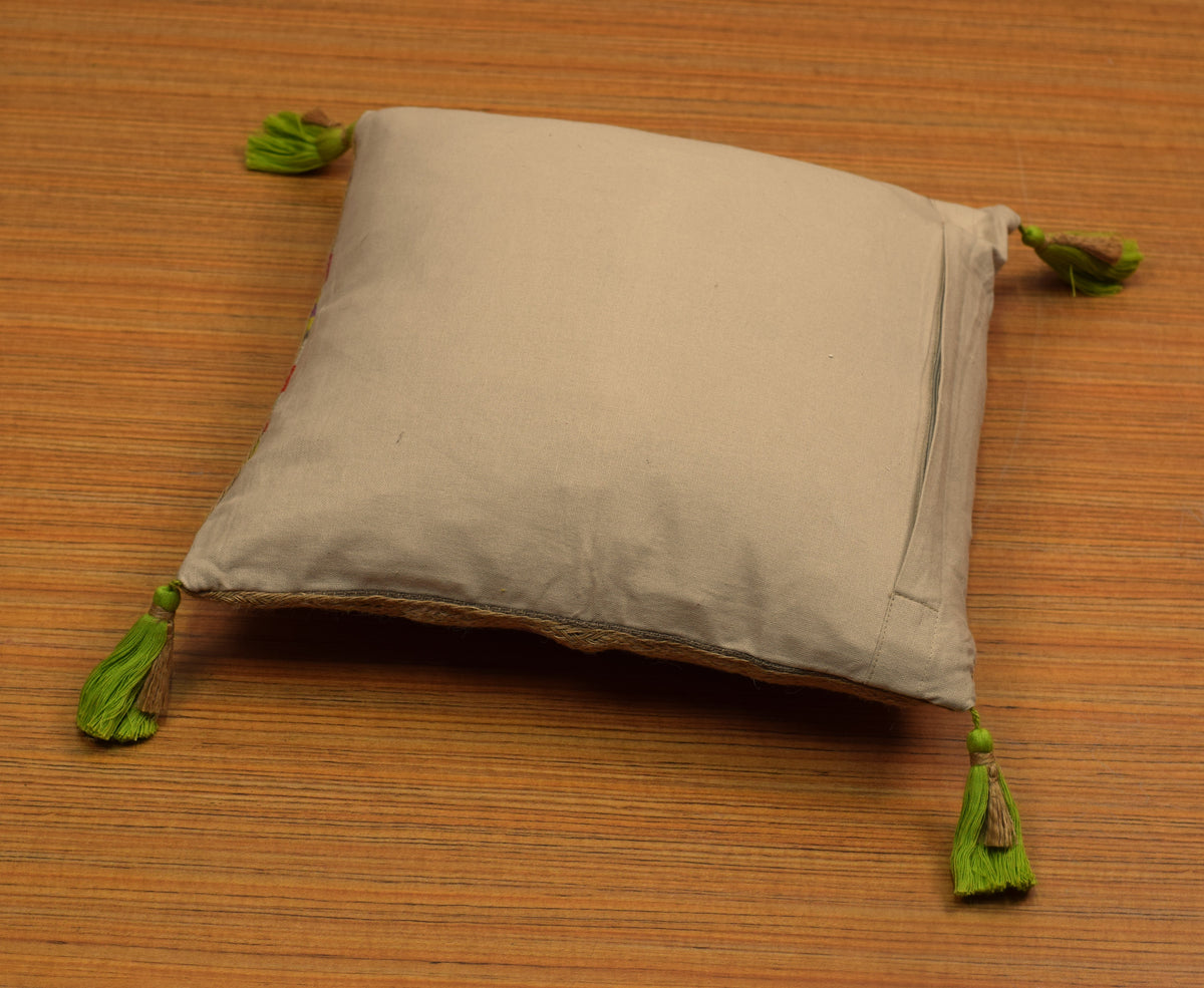 Multicolour Striped Cushion Cover 16 x 16 Inch with Tassels | Nushio by Pulpel