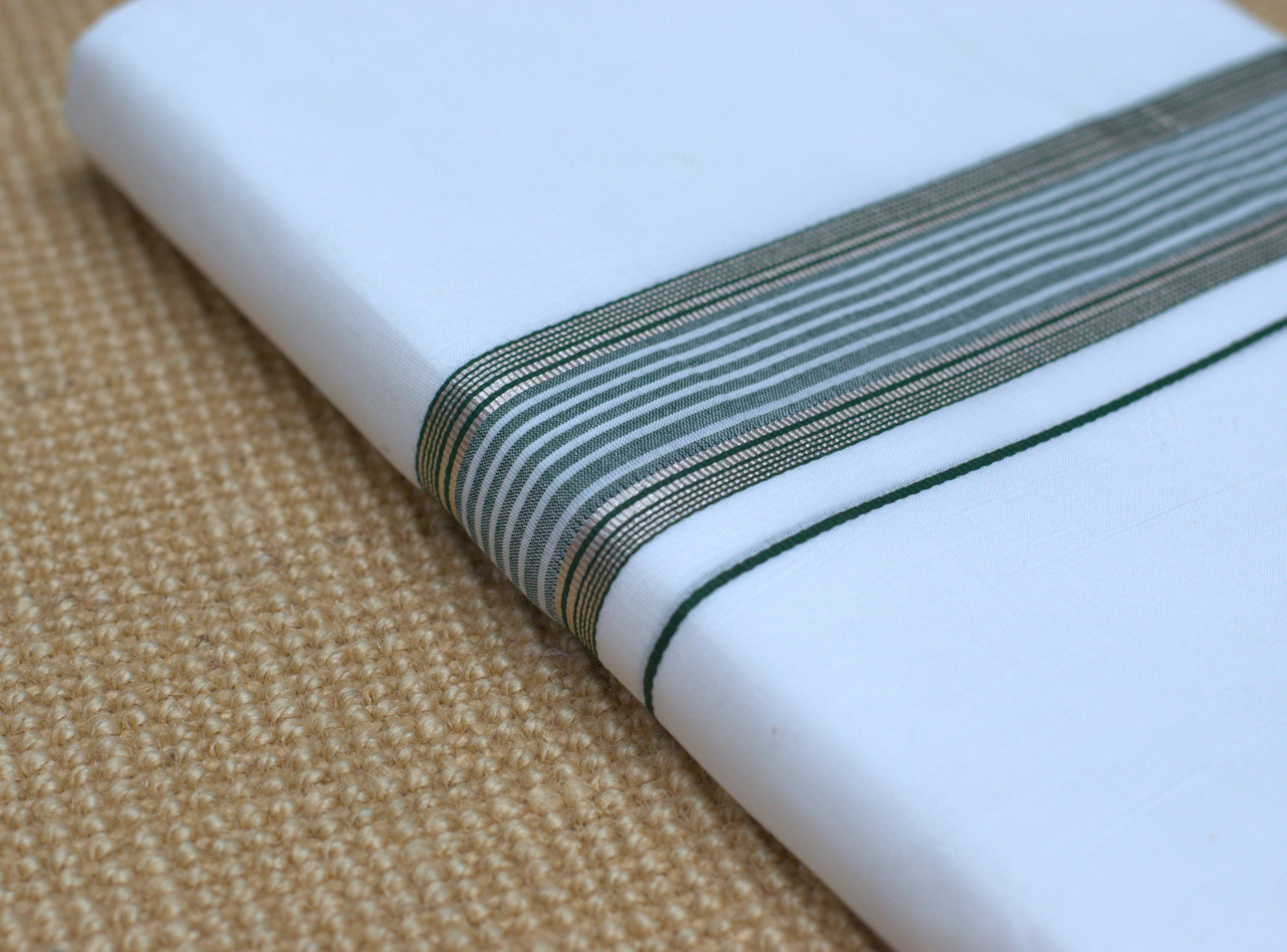 Premium Cotton Double Mundu with Green Kasavu Border – Traditional Kerala Wear