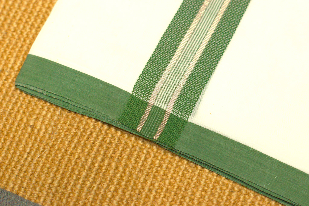Premium White Cotton Double Mundu with Green Kasavu Border