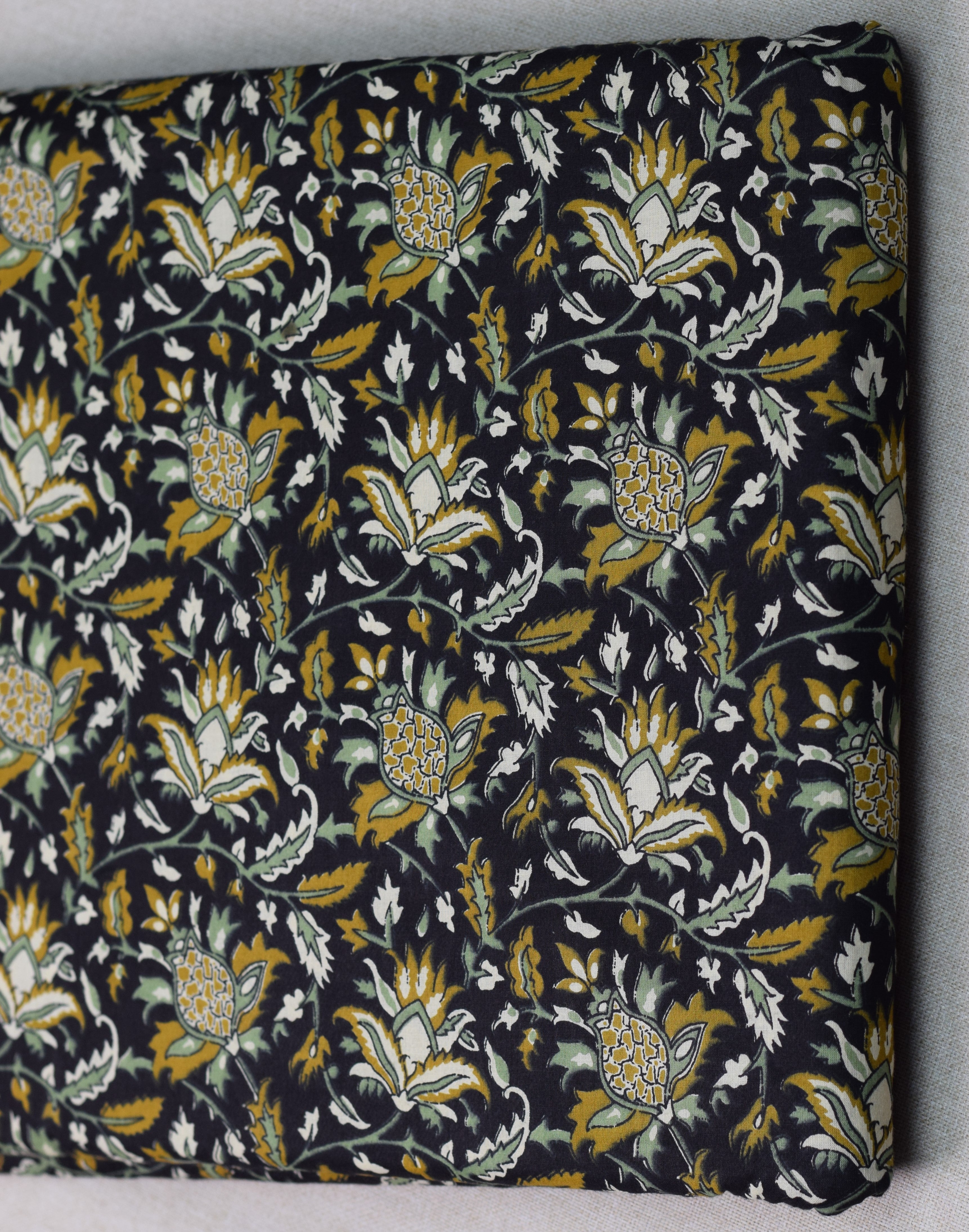 Soft Cotton Floral Printed Dress Material Top Fabric – Black & Mustard | 44" Width | 2.5 Meter