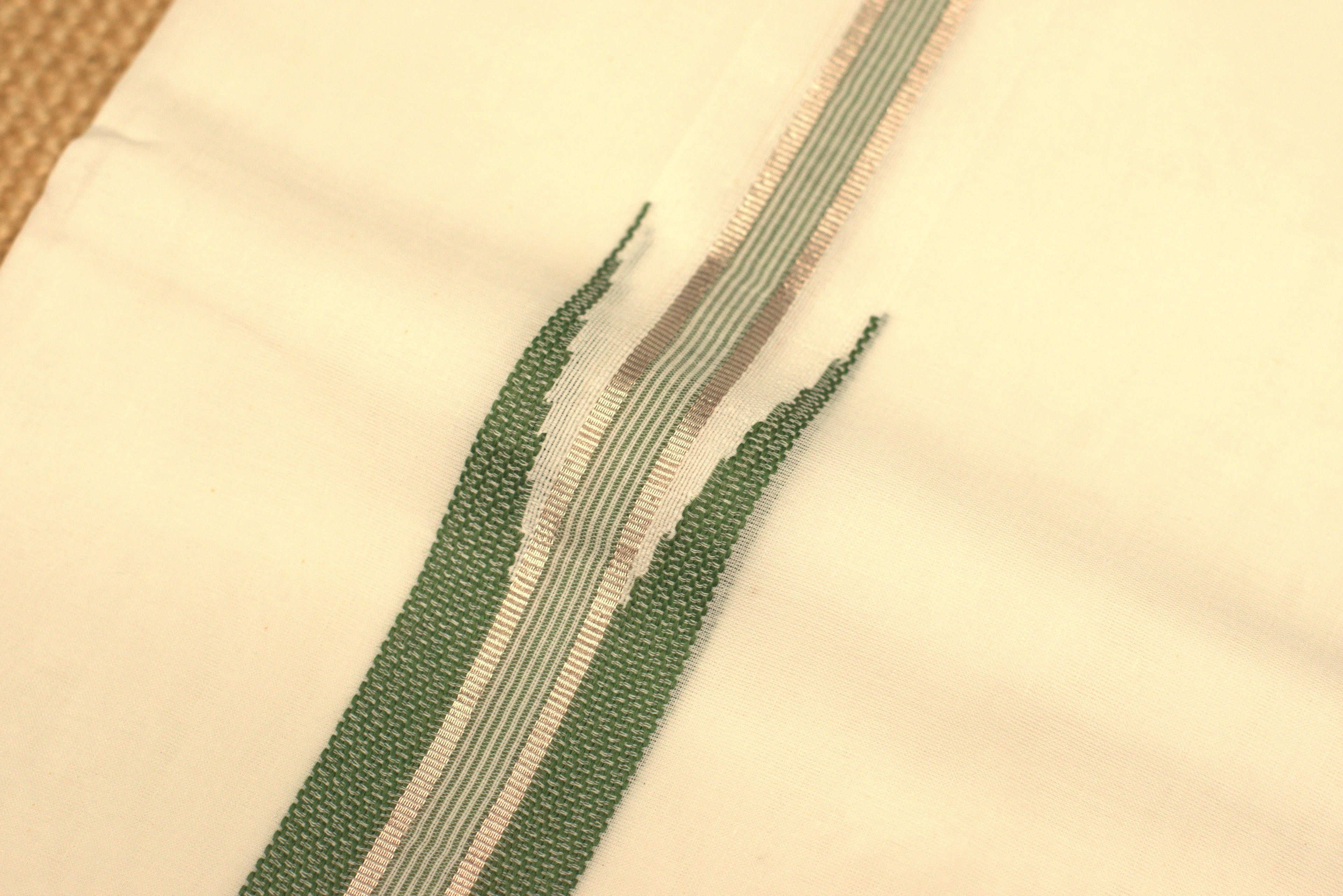 Premium White Cotton Double Mundu with Green Kasavu Border