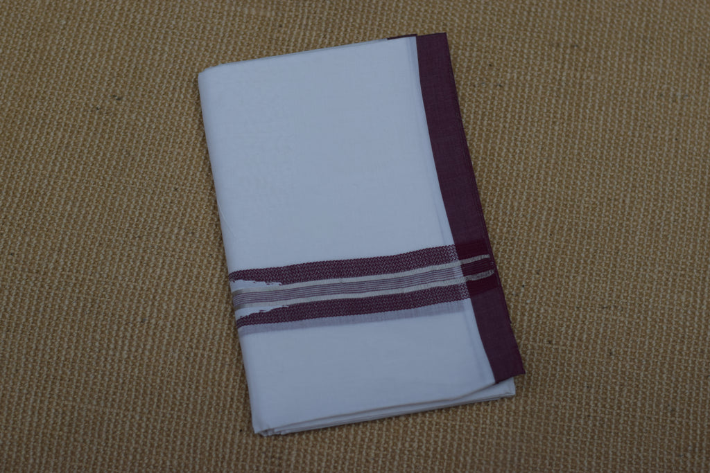 Premium Cotton Double Mundu with Maroon Kasavu Border