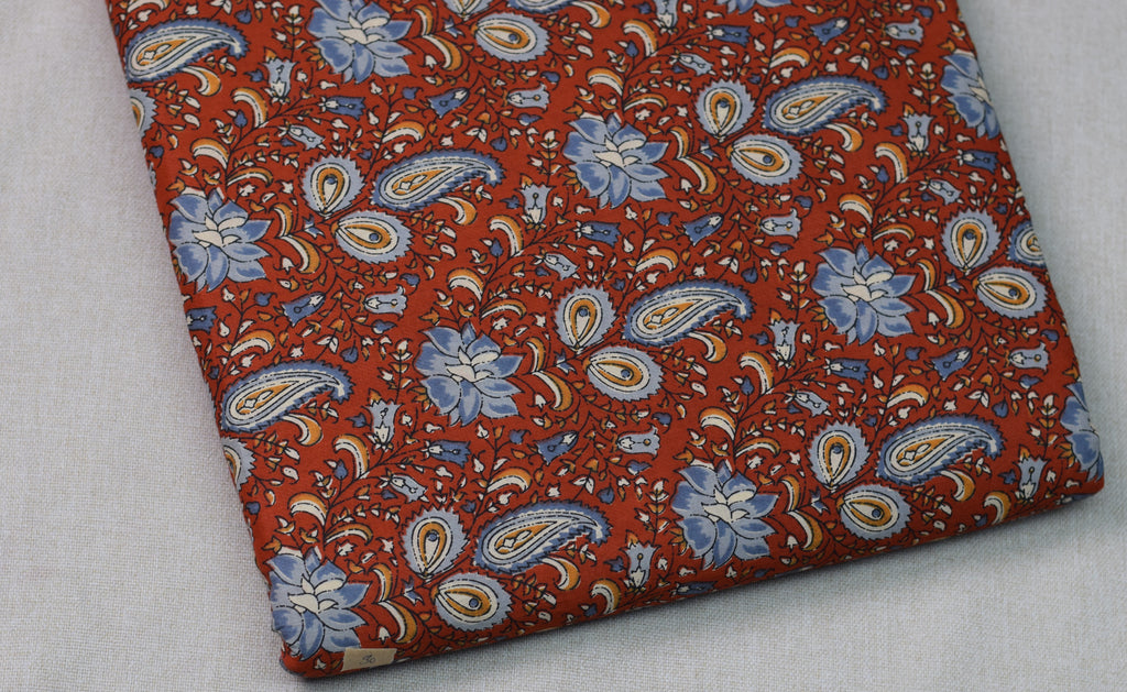 Soft Cotton Dress Material Top Fabric – Rust Red Paisley & Floral Print | 44" Width | 2.5 Meter