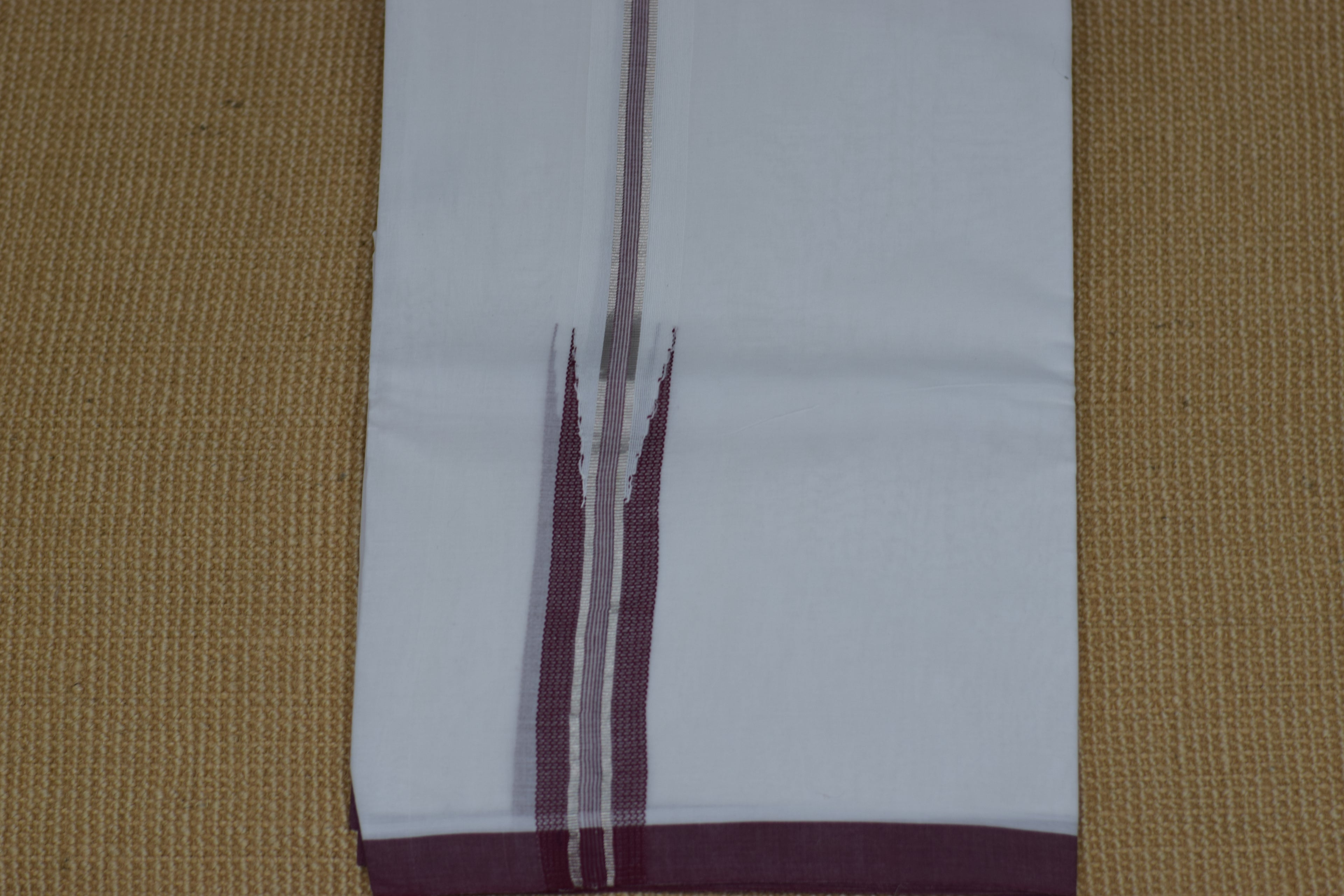 Premium Cotton Double Mundu with Maroon Kasavu Border