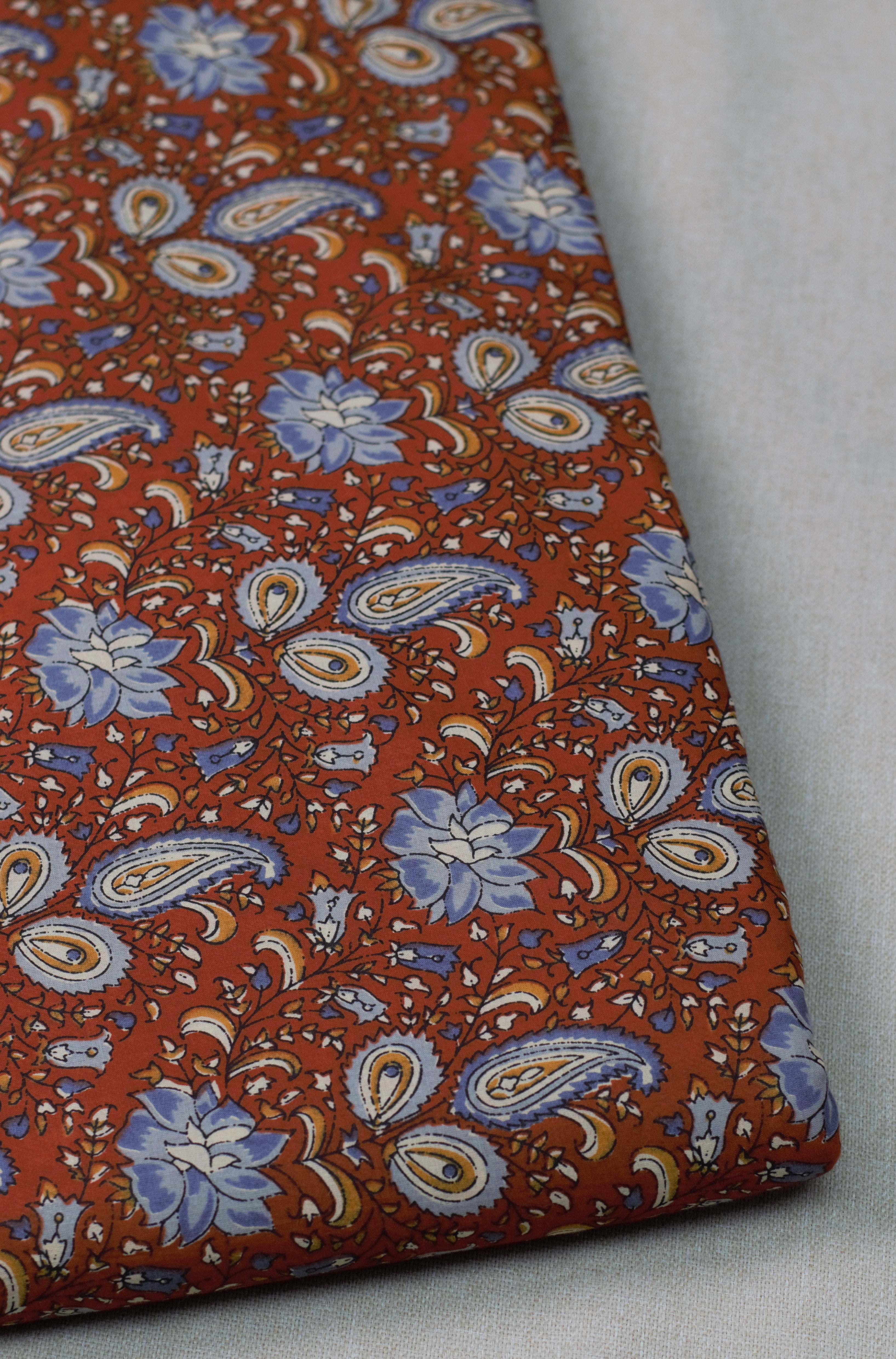 Soft Cotton Dress Material Top Fabric – Rust Red Paisley & Floral Print | 44" Width | 2.5 Meter