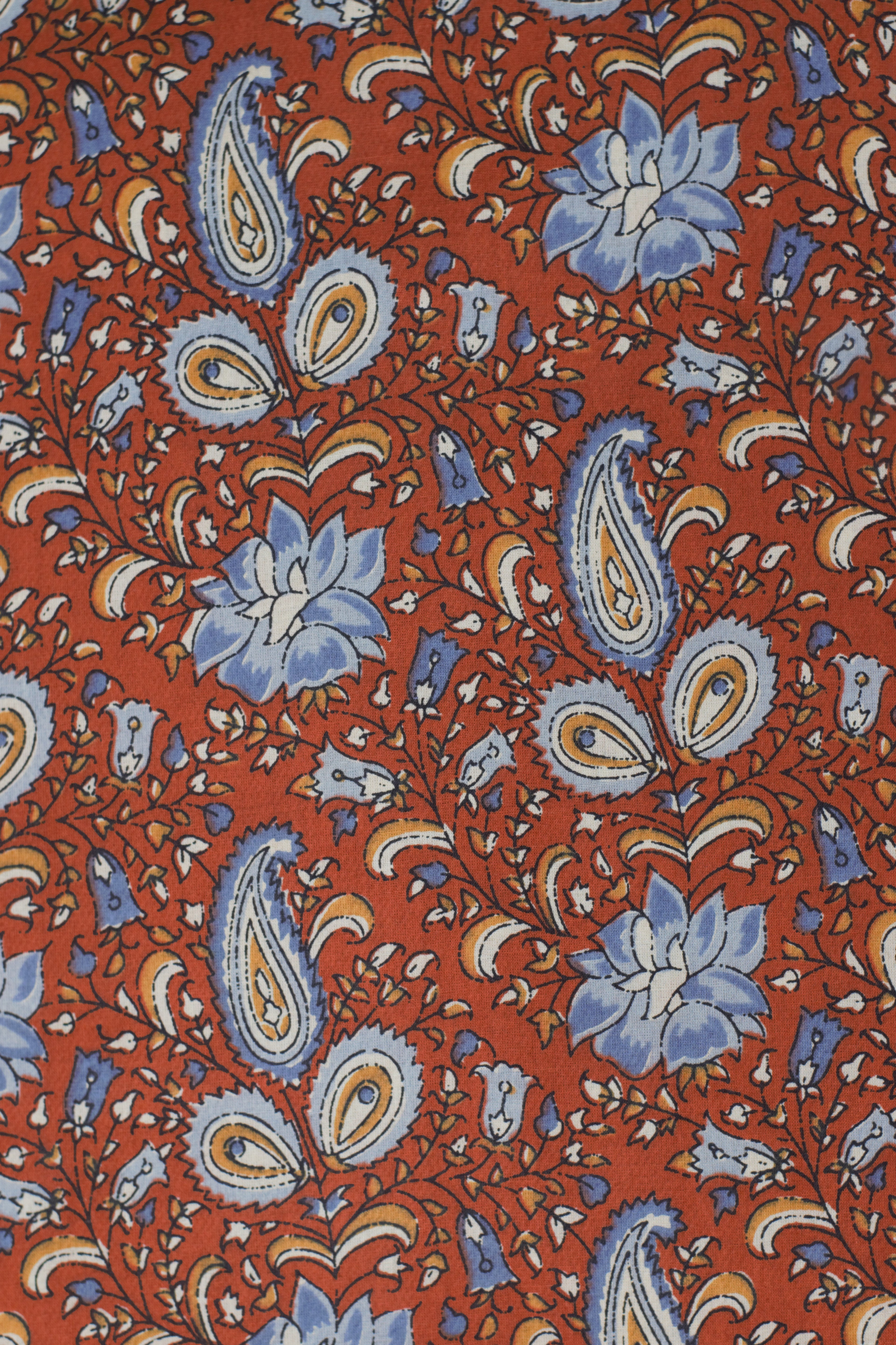 Soft Cotton Dress Material Top Fabric – Rust Red Paisley & Floral Print | 44" Width | 2.5 Meter