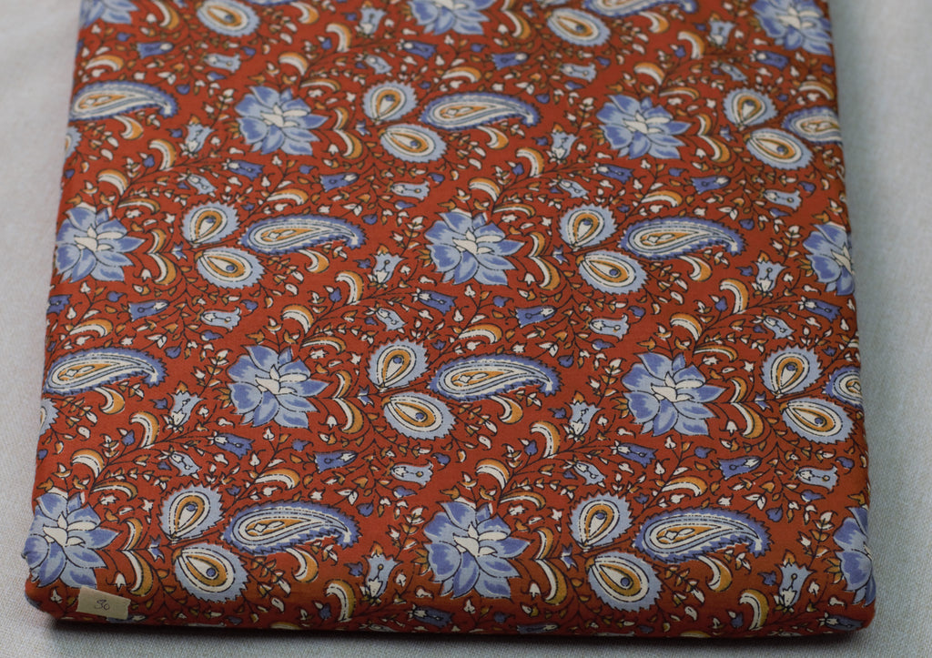 Soft Cotton Dress Material Top Fabric – Rust Red Paisley & Floral Print | 44" Width | 2.5 Meter
